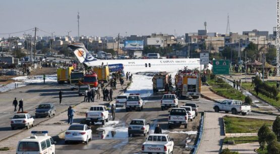 Iranian plane overshoots runway, ends up on highway